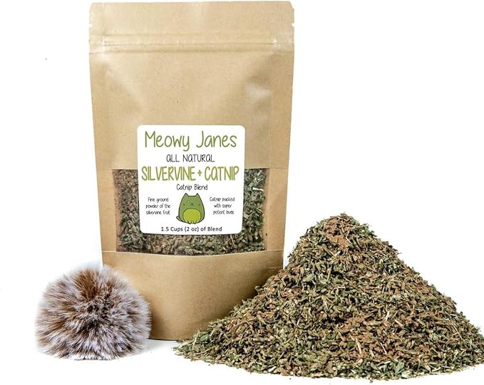 Meowy Janes 1.5 Cups All Natural Silvervine Catnip Blend with Toy, Value Bag