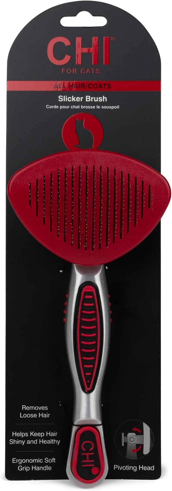 CHI for Cats Self-Cleaning Slicker Brush for All Cats, Removes Loose Hair and Tangles, Retractable Bristles, Ionic Technology Reduces Static, Ergonomic Soft-Grip Handle, Long and Short Hair