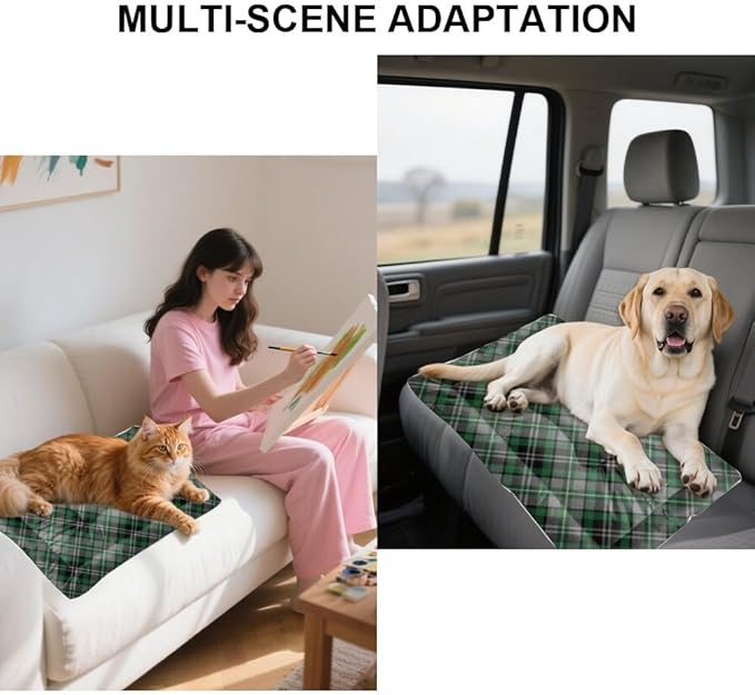 Grey Green Plaid Crate Dog Bed Non Slip Bottom Dog Bed Machine Washable Cozy Soft Cage Pad Furniture for Dogs Printed Mats Gift Flat Cat 36× 24 Inch Indoor Outdoor