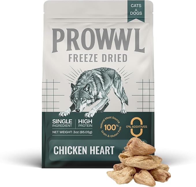 Freeze Dried Chicken Heart Cat & Dog Treats for Training, Healthy High Protein Limited Single Ingredient Pet Food Snacks for Small, Medium, and Large Dogs Cats (Raw Chicken Heart Cubes, 3oz)
