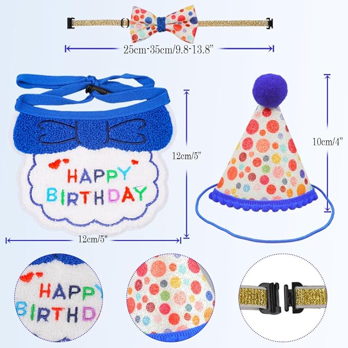 Cat Birthday Party Supplies, Girl Boy Cat Kitten Birthday Bandana Hat Numbers Decorations Outfits Set, Blue