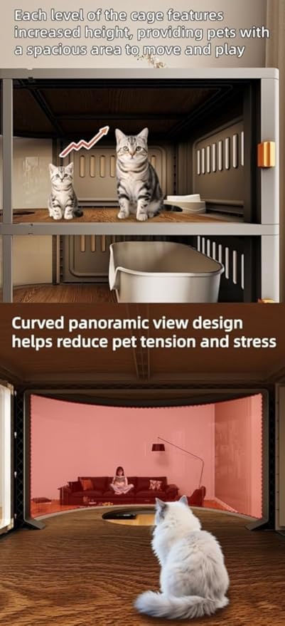 PP Materials Cat House Large Space, Enclosed Cats Condo, Cat Enclosure with Wheels, Cat Villa with Curved Transparent Windows(White,36.6x38.2in)