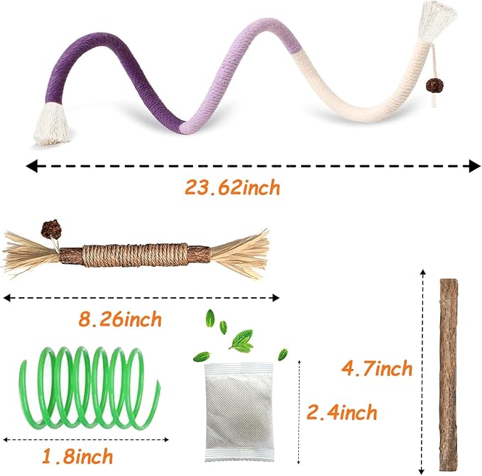 Cat Chew Toy Silvervine Sticks for Cats, Cat Toy Catnip Rope Toys for Kitten Dental Care Safe Teeth Cleaning Toy for Indoor Cats Kitty Kicker Toy Interactive Catnip Kitty Toys for All Breeds Cat