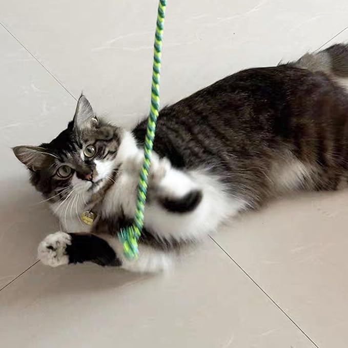 Interactive Cat Toys, 3 Pcs Cat Wand Toys for Indoor Kitten with Colorful Hemp Rope and Small Bell, Kitty Teaser String Toy for Indoor Cats to Chase and Exercise