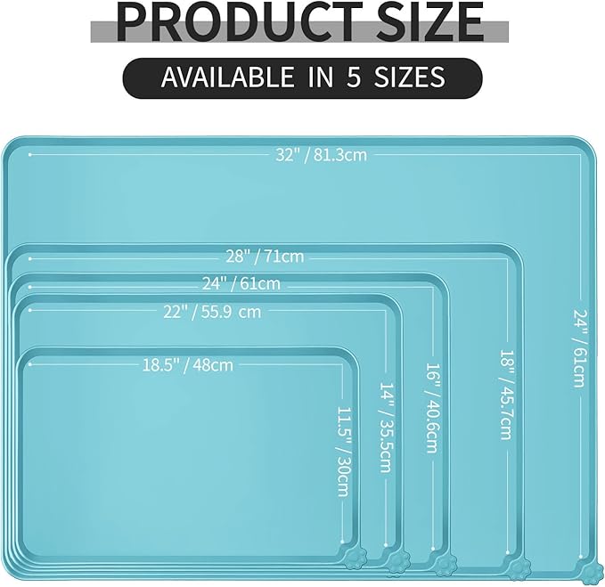 Reopet Waterproof Pet Feeding Mat, Non-Slip Silicone Placemats for Dog Cat Food and Water Bowl, High Raised Edges to Prevent Spills and Protect Floors