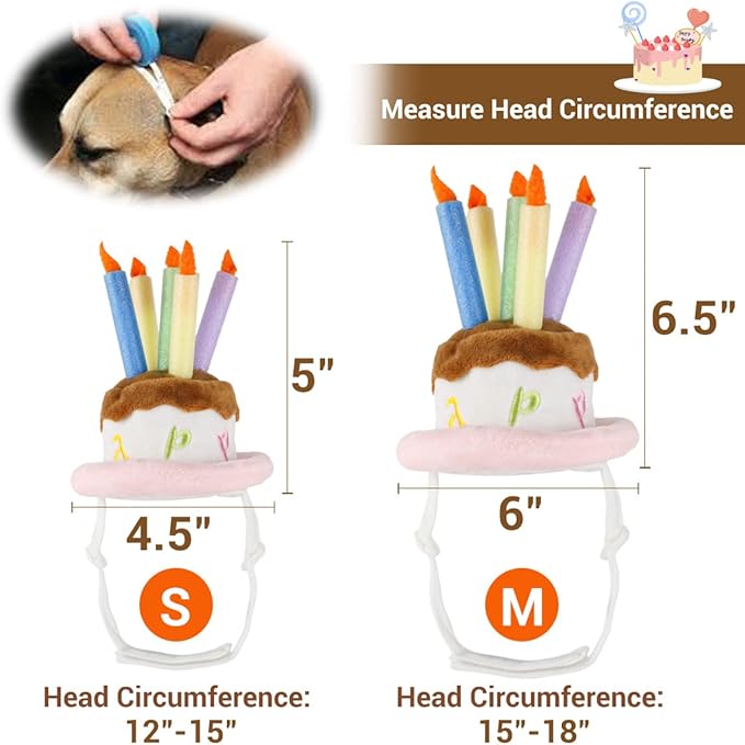 LESYPET Dog Cat Birthday Hat, Cute Birthday Cake Hat with 4 Color Candles for Cats Dogs, Pet Birthday Supplies Party Apparel Accessory, Size L