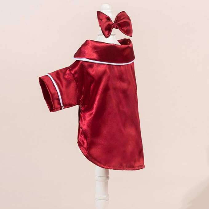 Cat Puppy Costume Elegant Satin Pajamas with Bow Headband 2PCs Set Pet Sleepwear Cute Pet Outfit Cosplay Partywear Photoshoots (red Set,X-Small)