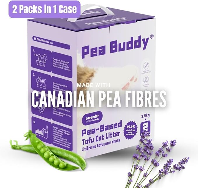 Pea Based Tofu Cat Litter, Dust Free Cat Litter, Low Tracking, and Natural Odor Control, Flushable (2 Bags, Lavender)