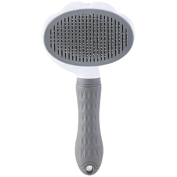 Cat Brush for Shedding, Self Cleaning Slicker Brush for Long Haired Cats, Deshedding Grooming Tool for Indoor Cats with Easy Release Button System (Grey)
