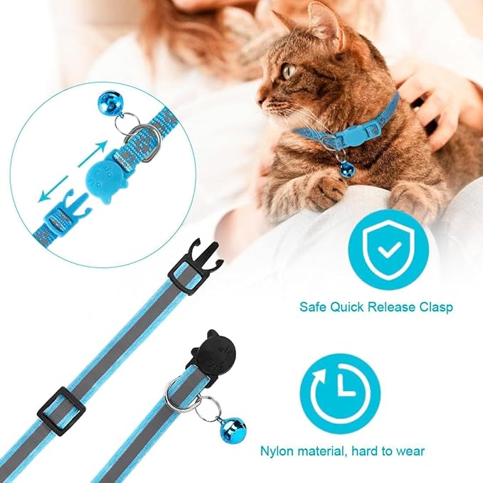 2 Pack Kitten Collars, Breakaway Reflective Cat Collar with Bells Safety Buckle Adjustable for Girl and Boy Kitty Pets, Orange