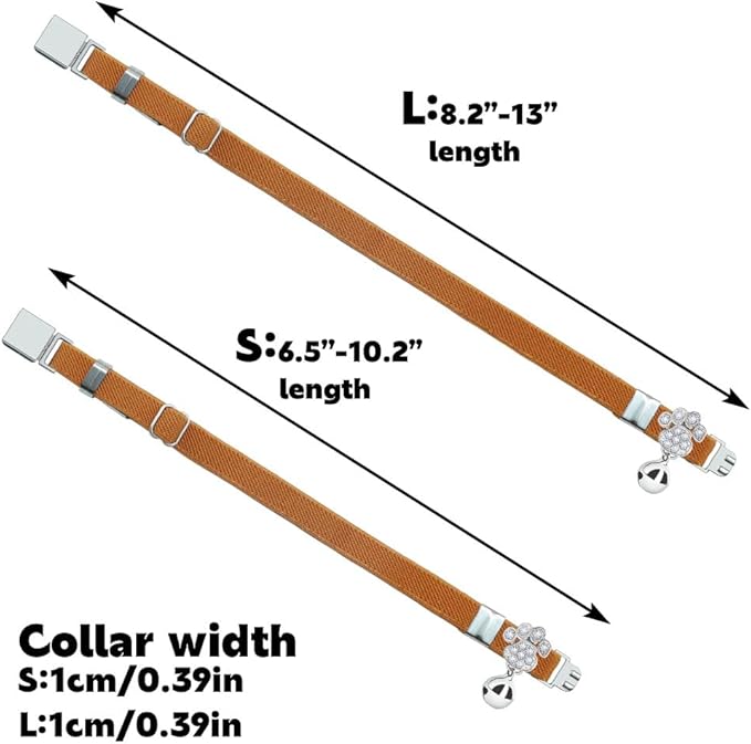 Personalized Safety Elastic Cat Collars with Bell,Laser Customized Stretch Kitten Collars for Girls Boys Cats-Light Brown
