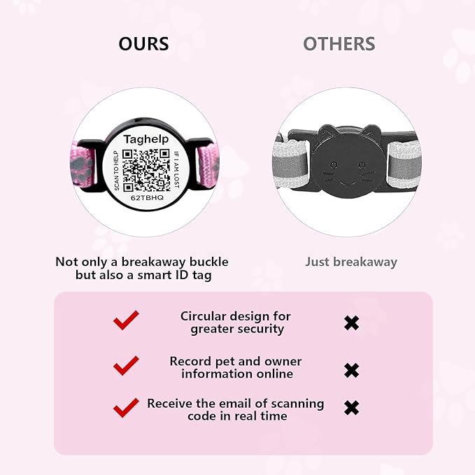 4-in-1 Safety Cat Collar: Glow in The Dark, Reflective, QR Code ID & Airtag Holder | Breakaway Collar with Bell & Moon Star Pendant, 2PCS Adjustable Safe Kitten Collars (Purple)