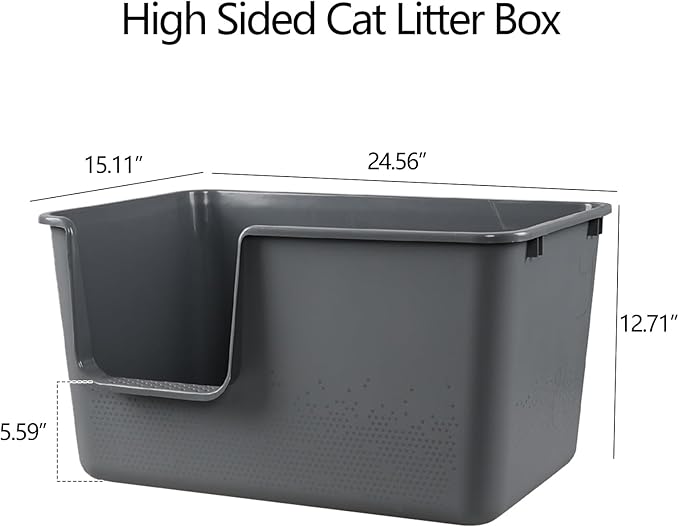 4 Pack Large Open Top Cat Litter Box with High Sides, 24.56" x 15.11" x 12.71" Multi Cat Litter Pan for Kitty, Gray