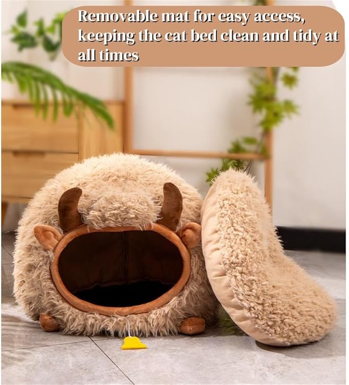LYFJMUS Mushroom Cat Bed Chocolate Cookie Cat Beds for Indoor Cats Mushroom Cow Shape Cat Cave Bed Cat Tent with Removable & Washable Cushion Pillow Cat House Bed for Cats Small Dogs ﻿ (Brown Cow)