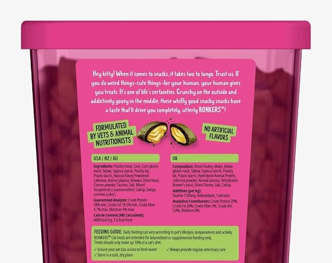 Bonkers Cat Treats, Catnip & Chicken Cheddar Flavor, Crunchy & Gooey, 16 oz Value Pack with Free Catnip Purrpop Sample, Plus 4 Cat Spring Toys