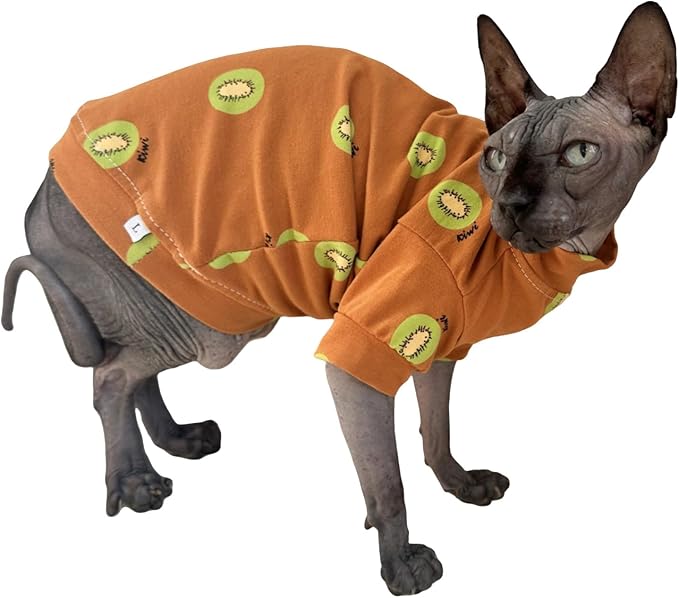 Limited Edition Sphynx Cat T-Shirts Elastic Hairless Cat Sweatshirt Pet Kitten Clothes Round Collar Kitten Shirts Vest Cats & Small Dogs Apparel (Kiwi, L (7.7-9.9 lbs))