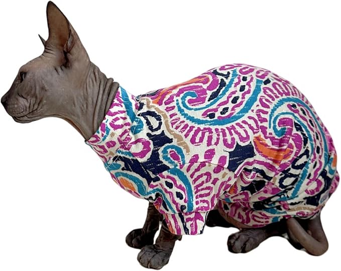 Limited Edition Sphynx Cat T-Shirts Elastic Hairless Cat Sweatshirt Pet Kitten Clothes Round Collar Kitten Shirts Vest Cats & Small Dogs Apparel (Leaf, M (5.5-6.6 lbs))