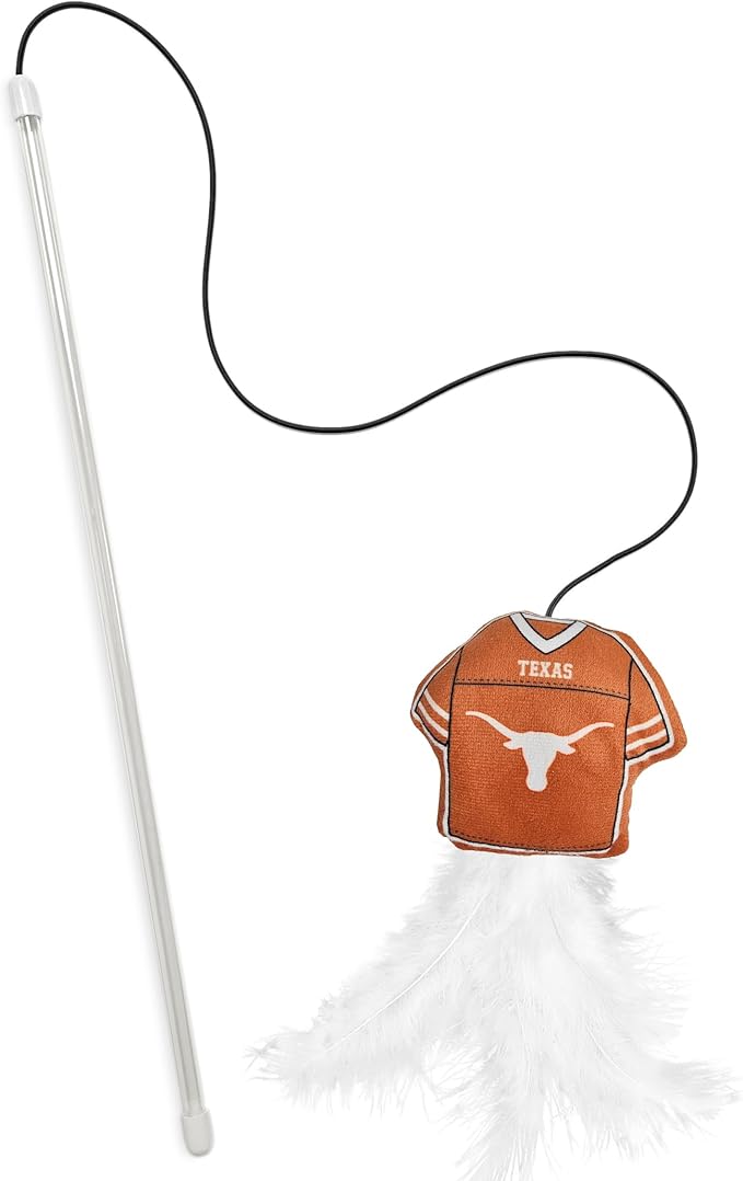 NCAA Texas Longhorns Team Jersey Wand with CAT NIP, Cat Toy Jersey Shaped Plush Teaser Toy for Cats & Kittens - Interactive Pet Toy for Play & Exercise
