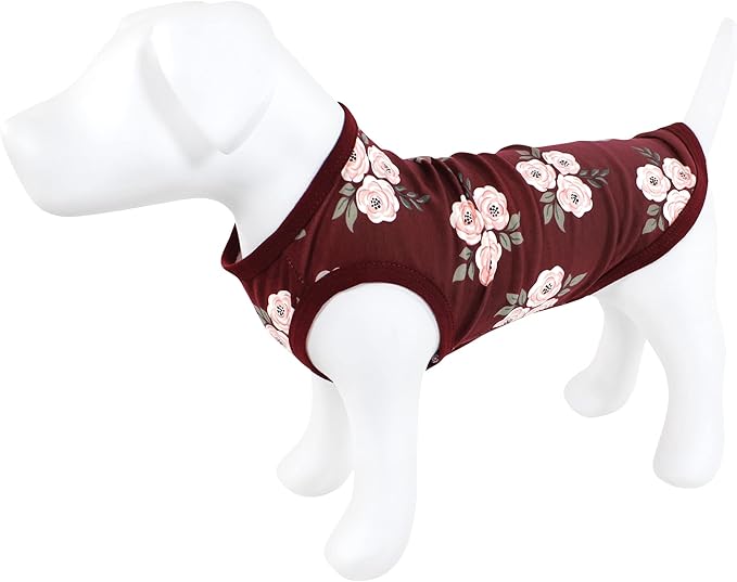 Luvable Friends Dog Pet Dog and Cats Cotton T-Shirts 2pk, Burgundy Floral Houndstooth, Small