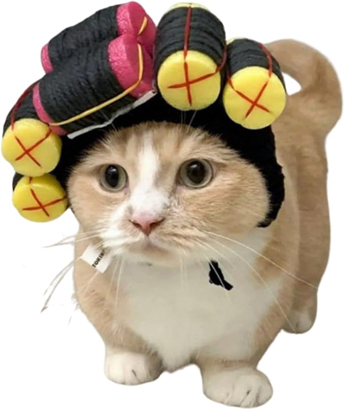 Cat Wig Funny Cute Cat Costume Hat Hair Roller Accessories Dress Up Clothing Festival Party (Yellow Roller)