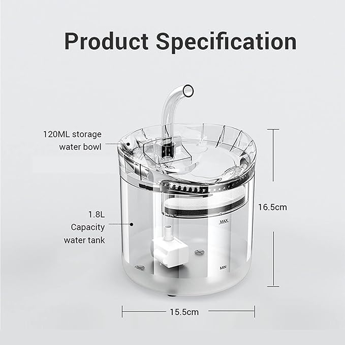 Cat Fountain, Pet Water Dispenser Water Bowl 1.8L Cat Water Fountain with Triple Filtration Automatic Pet Drinking Waterer Bowls Transparent for Indoor Cat Dog