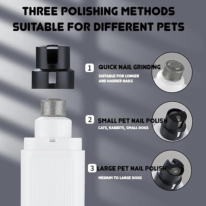 Cat Nail, Nail Trimmer, Dog Nail Grinder, Safe Cut Cat Nail Trimmer, Two Adjustable with 360° Grinding Settings, for All Cats ＆Dogs (White + Black)