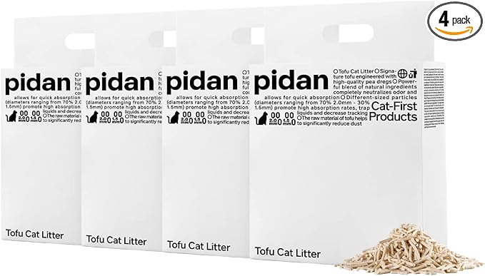 pidan Tofu Cat Litter Clumping,Flushable,Ultra Absorbent and Fast Drying, 100% Natural Ingredients Litter,Solubility in Water,Really Dust-Free,Less Scattering (5.3lb×4bags)