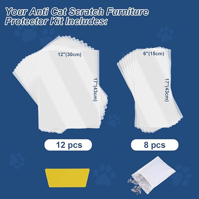 Anti Cat Scratch Furniture Protector, 14" Couch Protector from Cat Claws, Cats Couch Protector Couch Cat Scratch Protector Transparent Sofa Guard Shield Single Sided Sticky Tape, 20 Pack