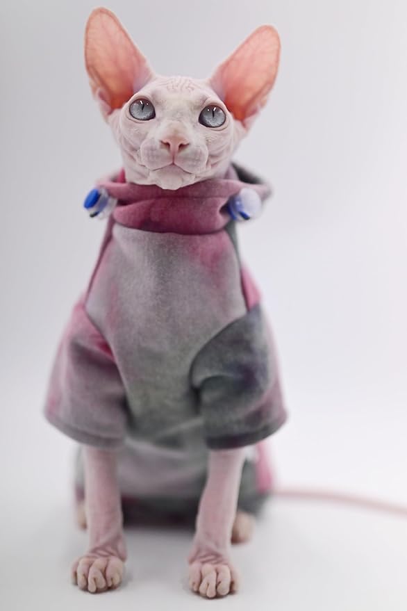 Duo MASUMI Hairless Cat Clothes Autumn Winter Warm Thick Fleece Hoodie Sphynx Cat Warm Cat Clothes for Devon,Cornish,Peterbald (XXL)
