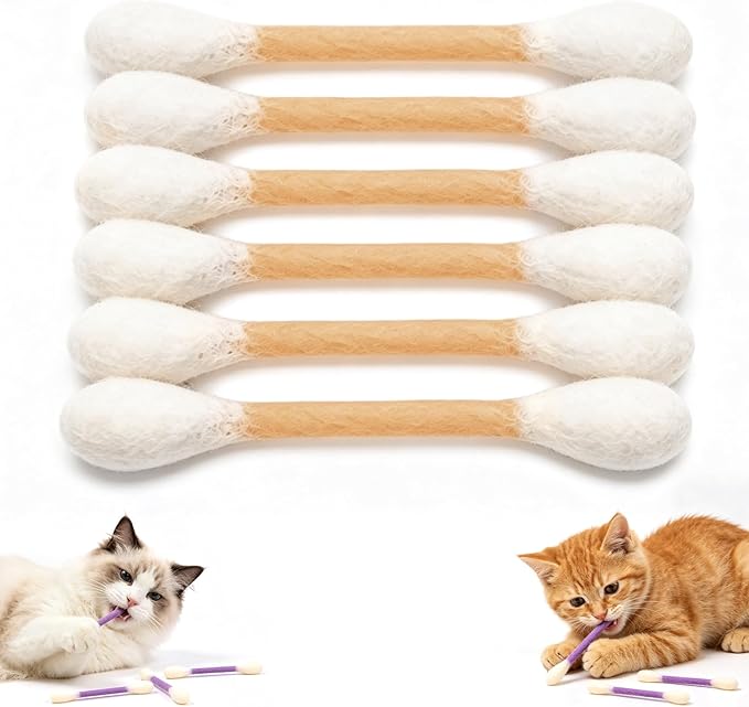 6Pack Cotton Swabs Cat Toys with Catnip,Cat Cotton Swab Toy,Giant Kitten Chew Sticks,Qtip Cat Toy,Durable Dental Teething Ropes, Big Interactive Felt Kitty Kicker Play Lover Gift Accessories (Beige)