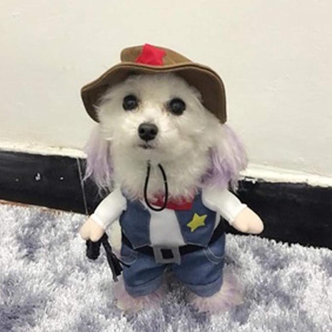 Halloween Costume for Cat and Small Dog, Funny Cowboy Costume Hat Suit - L