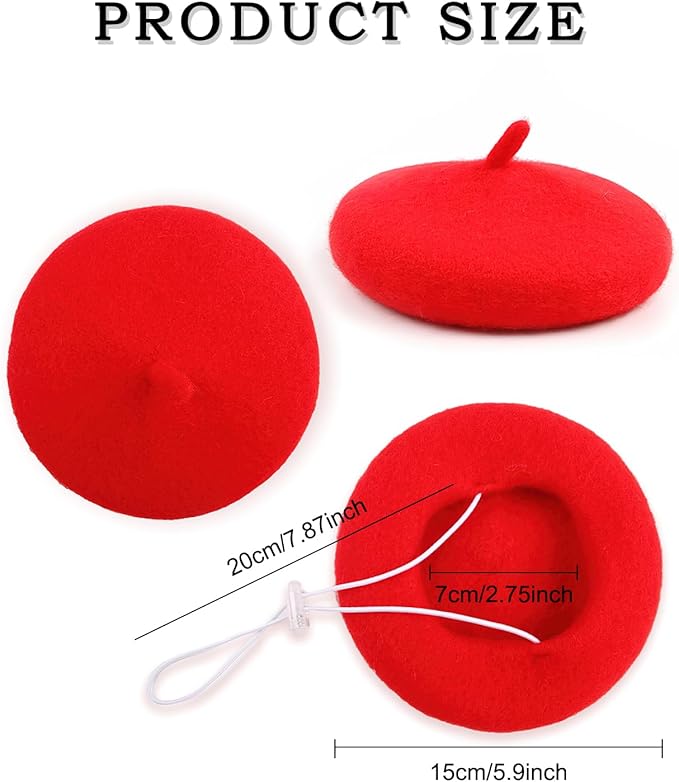 Pet Cat Dog Beret Hat Funny Artist Wool Beret Hat Pet Headwear Fashion Accessories for Winter Birthday Party (Red)