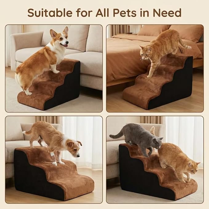 Dog Stairs for Small Dogs，35D Pet Stairs Steps 15” H with Durable Non-Slip Waterproof Fabric Cover, Slope Stairs to Bed for Small Dogs and Cats or Pets Joints, 3 Step Dog Ramp for Couch and Bed