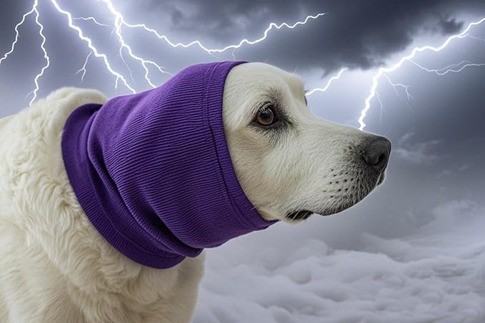 Dog Calming Band, Dog Ear Cover Anxiety Relief – Noise Canceling for Fireworks, Thunderstorms, Pet Grooming & Force Drying(Purple L)