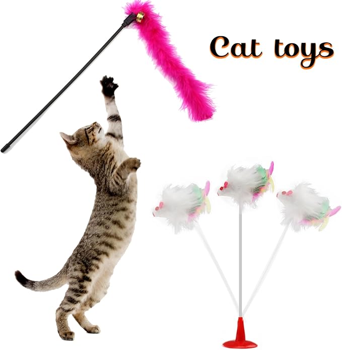 QUOZUO 32 Packs Cat Toys Variety Pack for cat, Cat Balls with Bells, Cat Feather Toy, Cat Mouse Toys, Cat Crinkle Balls, Catnip Toys for Indoor Cats Kittens, Kitten Toys Assortments
