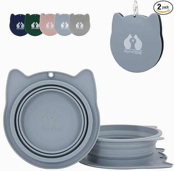 RUNROLE 2-in-1 Collapsible Silicone Dog Travel Bowls Detachable Pet Food and Water Bowl Set Portable Dog Bowls Pop Up Cat Feeding Watering Dishes，20OZ+27OZ (Slate Blue)