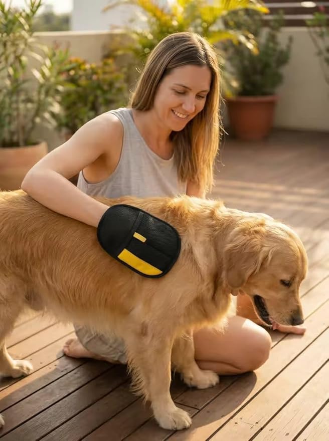 Electrostatic Pet Hair Removal Gloves: Quick Wiping- Reusable & Washable for Sofa Clothing Pet Beds, Carpets, Couches. Effortless Cats and Dogs Hair Remover for Busy Pet Owners (1pc BlackYellow)