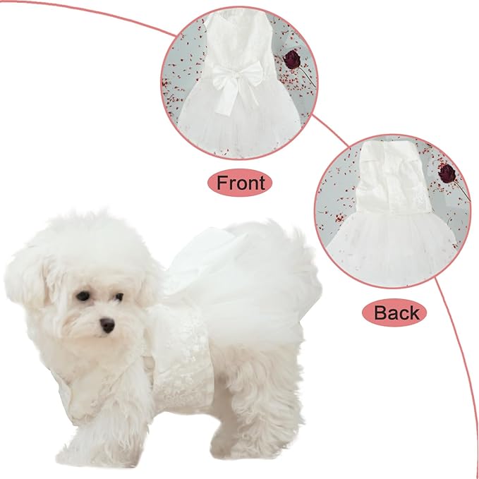 Dog Dress,Pet Wedding Dress Princess Formal Tutu Skirt with Bowknot,Puppy Birthday Party Outfit Apparel Girl for Small Dogs Cats (White Lace, X-Small)