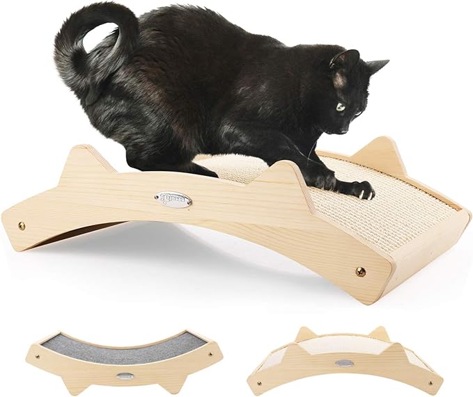 Double-Sided Sisal Cat Scratcher, Cat Scratchers for Indoor Cats with Natural Sisal + Carpet Cloth, Durable Solid Wooden Structure Scratch Pad, 16.5 x 10.8in