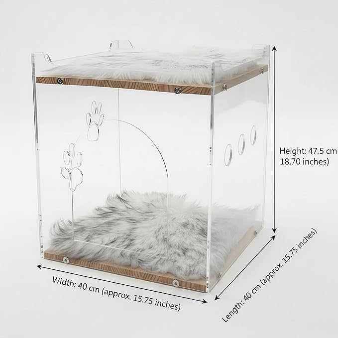 Cozy Double Layer Clear Wood Cat House for Indoor Cat Bed and Small Dog Bed - Soft Blanket Acrylic Square Design, Perfect Pet Necessities