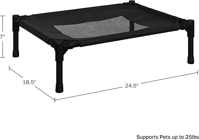 Elevated Dog Bed - 24.5x18.5-Inch Portable Pet Bed with Non-Slip Feet - Indoor/Outdoor Dog Cot or Puppy Bed for Pets up to 25lbs by PETMAKER (Black)