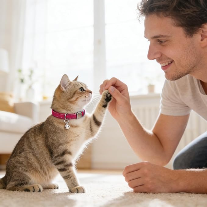 THAIN Breakaway Cat Collars Reflective, 8 Colors Soft Adjustable Safety Kitten Collars with Bell, Lightweight Woven Polyester for Cats (Breakaway)