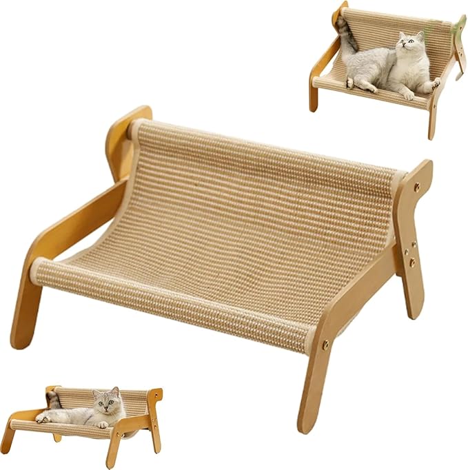 The Claw Lounge, 2 in 1 Cat Hammock Lounge, Wear-Resistant Scratching Pad Lounge Chair, Pet Furniture Sofa Shaped, Cute Large Scratch Mat Scratching for Playing (Khaki2)
