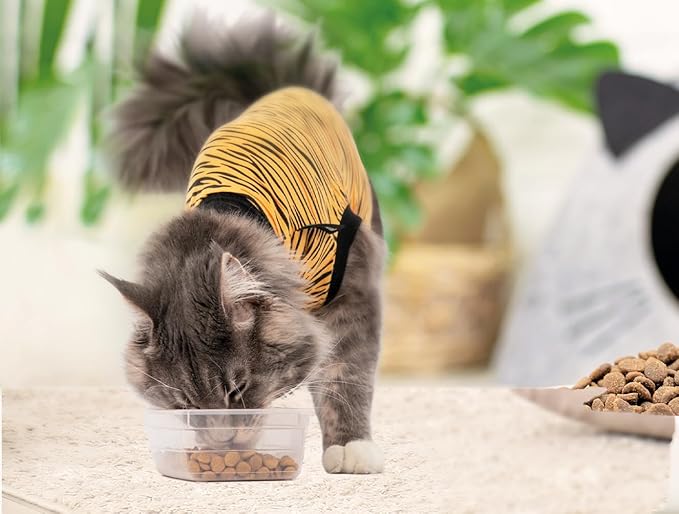 Suitical Cat Recovery Suit for Spay, Neuter, Suture, Incision, & Skin Conditions - Breathable Fabric with Back Opening - 13.0-16.5 Inches Neck to Tail, 16-20 Inches Chest - 2XS, Tiger Print