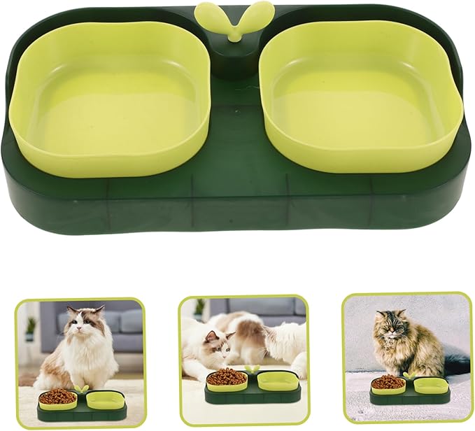 Sosoport Cat Food Feeder Non- Base Pet Bowl for Cats and Dogs Easy Feeding and Watering Green Stable Structure
