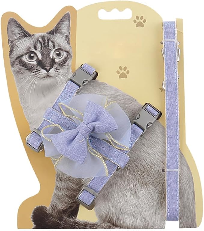 Adjustable Cat Harness with Leash and Bow-Tie, for Small to Medium Cats, Pink (Blue, S)