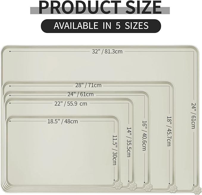 Reopet Waterproof Pet Feeding Mat, Non-Slip Silicone Placemats for Dog Cat Food and Water Bowl, High Raised Edges to Prevent Spills and Protect Floors
