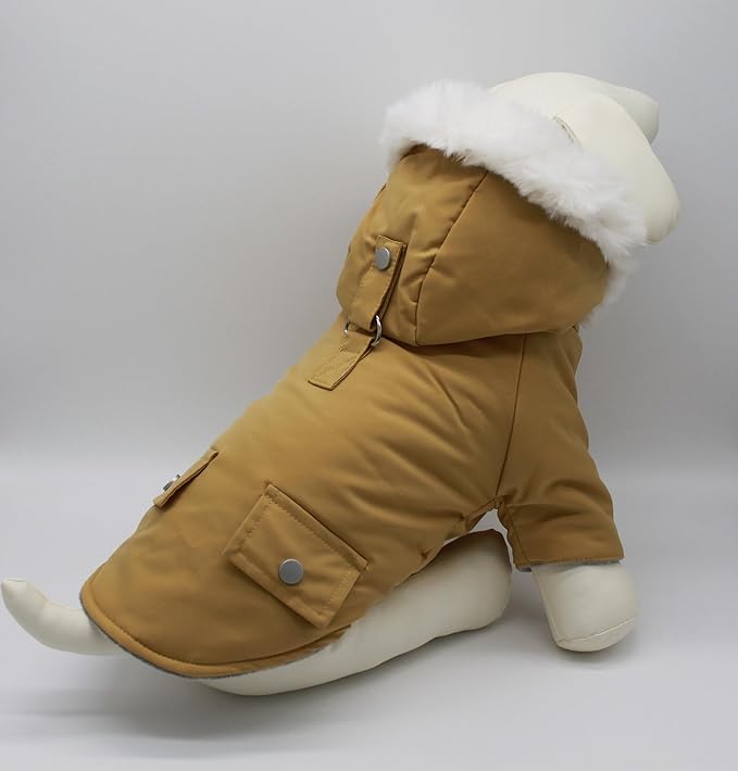 Pet Warm Dog Coat for Winter Dog Clothes Hooded Dog Jacket for Small Puppies Medium Large Dog Cat Clothes Insulated Padded Snow Jacket for Cold Weather Faux Fur (Large, Yellow)