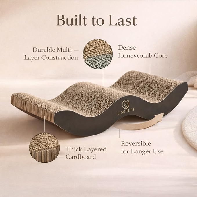 Cat Scratcher Cardboard Lounge Bed for Indoor Cats – Large Curved Cat Scratch Pad, Reversible Durable Honeycomb Design, Cat Scratching Board for Furniture Protection