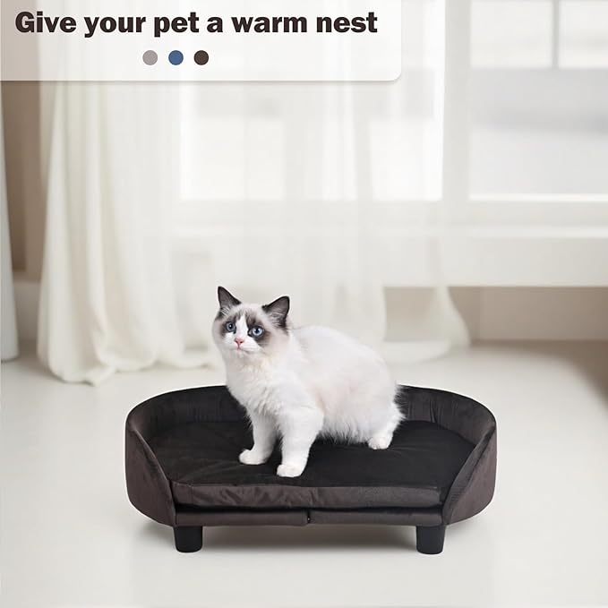 Getifun Cat Sofa Bed, Velvet Pet Couch Chair with Removeable & Washable Cushion for Small Dogs Cats (Brown)